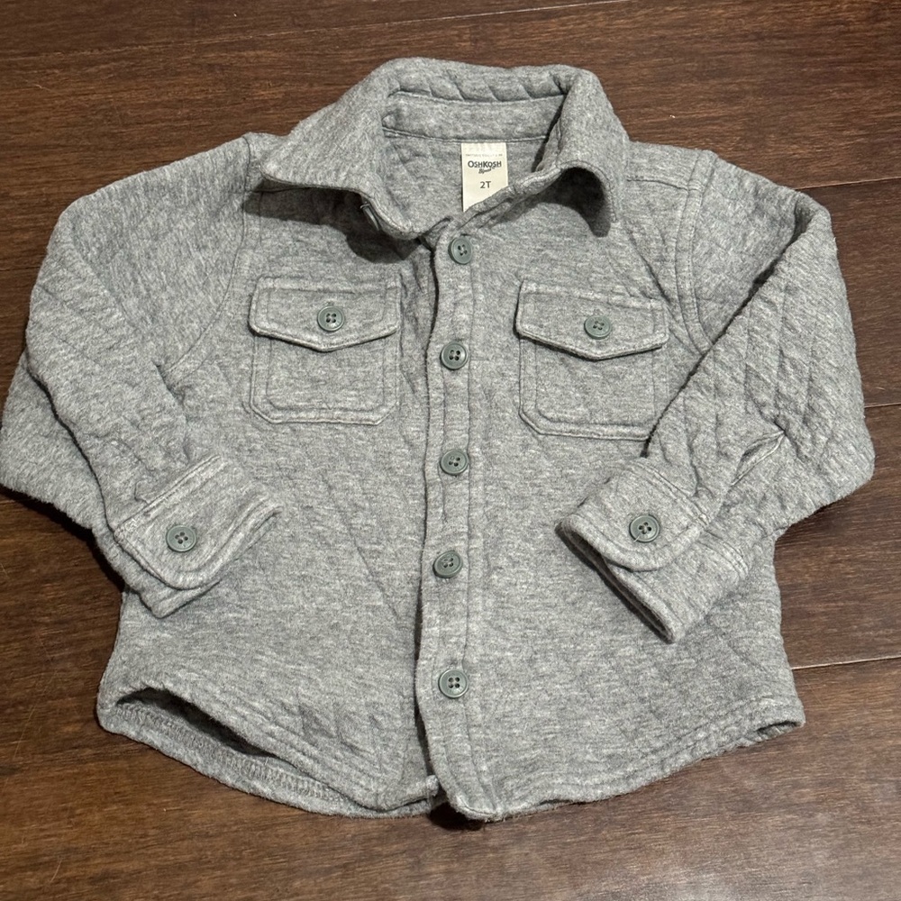 OshKosh B'gosh Gray Button Down Shirt with Quilted Texture